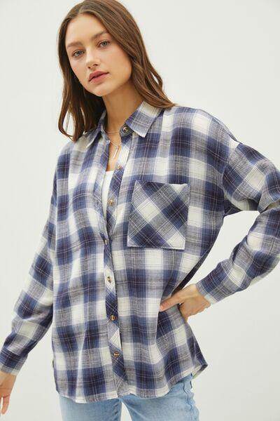 Be Cool Plaid Flannel Button Down Shirt with Chest Pocket - Selvanelle