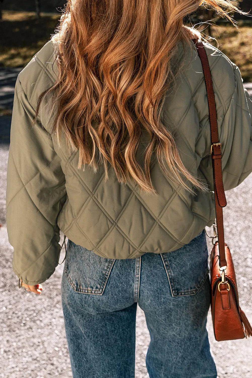 Drawstring Collared Neck Long Sleeve Winter Coat for Women - Selvanelle