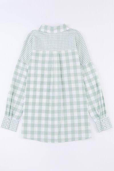 Pocketed Plaid Collared Neck Long Sleeve Shirt for Women - Selvanelle