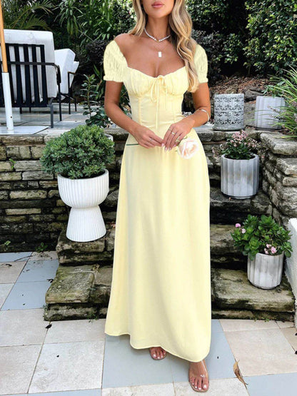 Devine Sweetheart Neck Short Sleeve Maxi Dress - Selvanelle