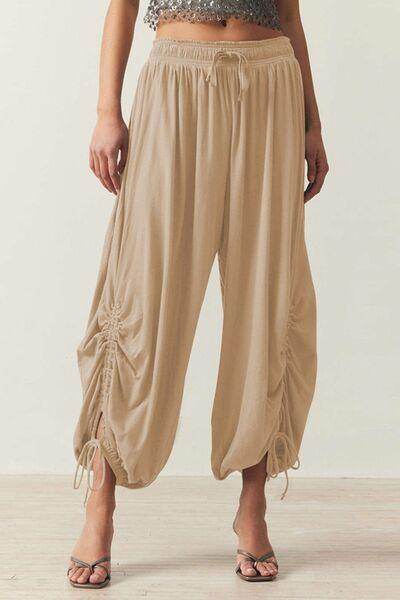 Drawstring Ruched Pants for Women in Sheer Opaque Style - Selvanelle