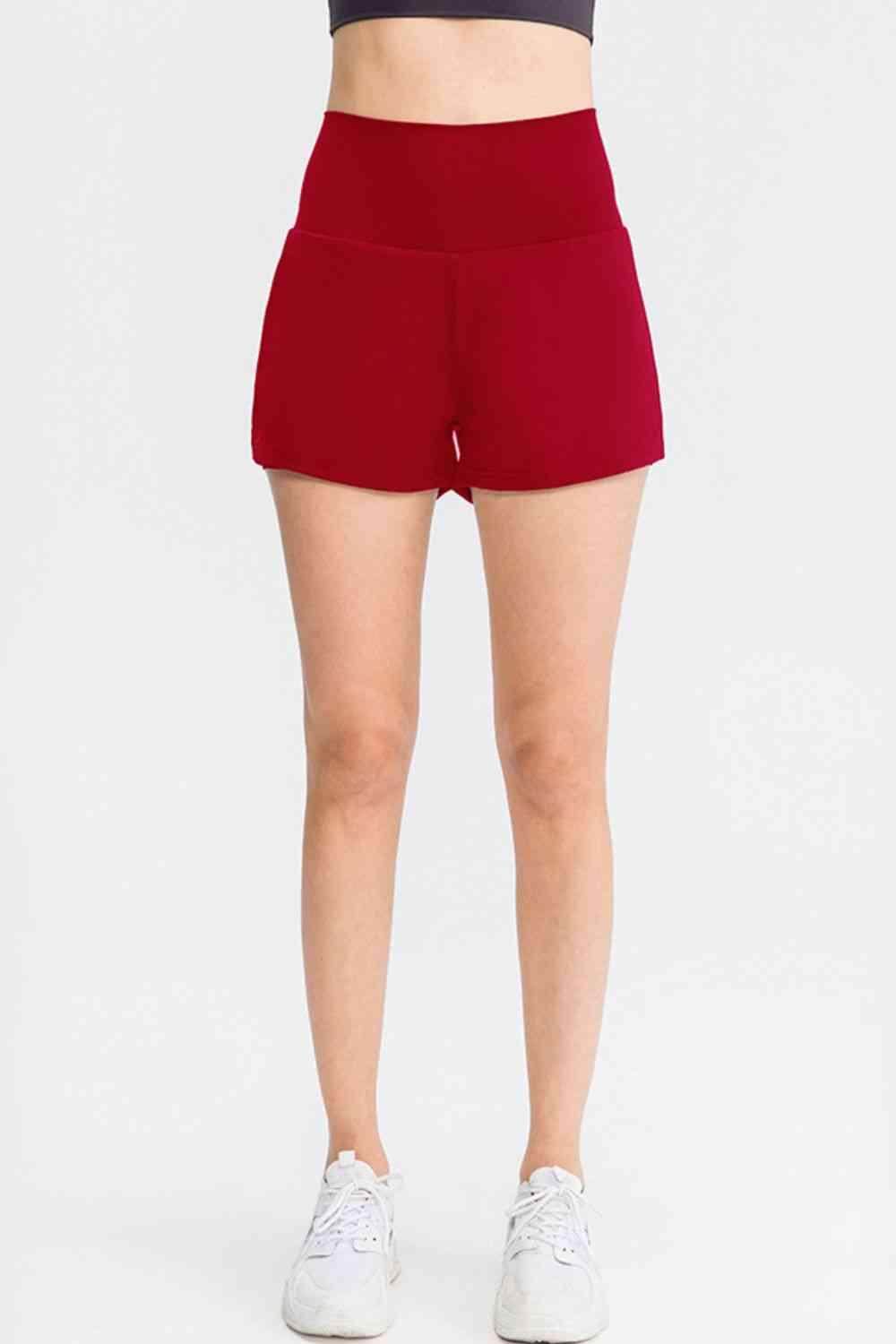 Wide Waistband Sports Shorts with Pockets for Women - Selvanelle