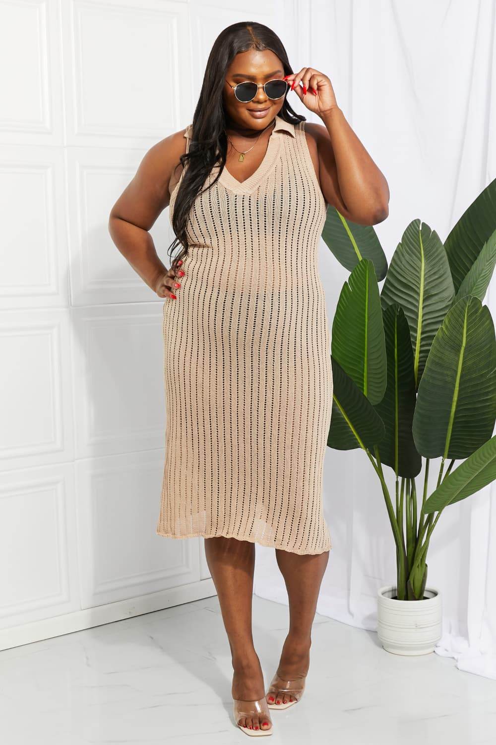 Openwork Johnny Collar Cover Up Dress - Selvanelle