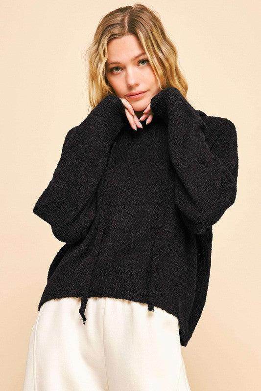Davi & Dani Drop Shoulder Long Sleeve Hooded Sweater for Women - Selvanelle