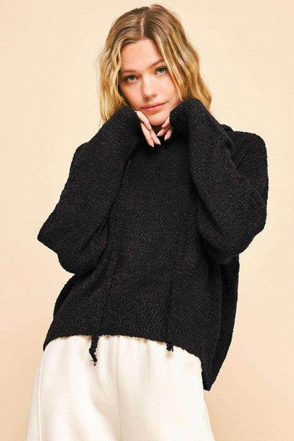 Davi & Dani Drop Shoulder Long Sleeve Hooded Sweater for Women - Selvanelle