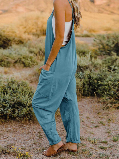 Double Take Full Size V-Neck Sleeveless Jumpsuit with Pockets - Selvanelle