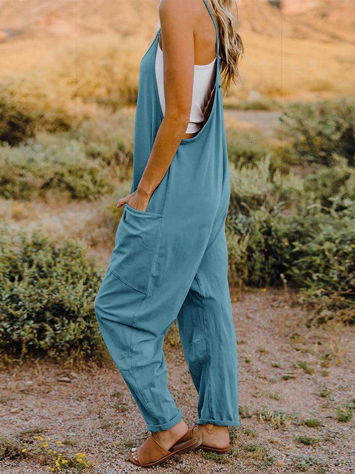 Double Take Full Size V-Neck Sleeveless Jumpsuit with Pockets - Selvanelle