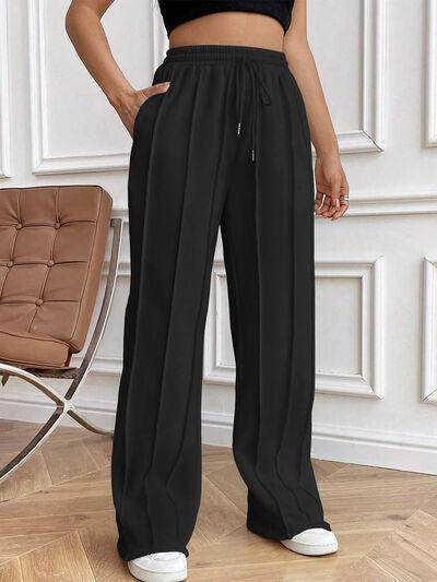 Drawstring Elastic Waist Pants with Pockets for Women - Selvanelle