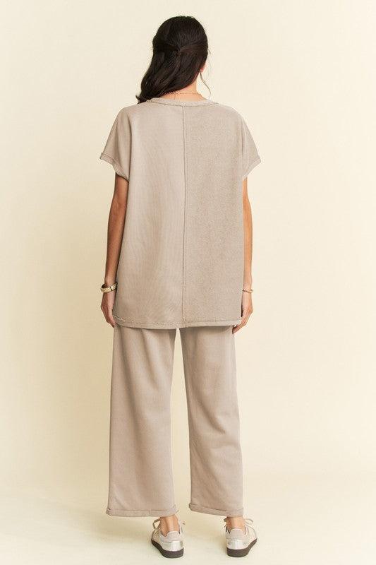 Davi & Dani Round Neck Short Sleeve Top and Pants Set Outfit