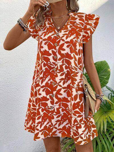 Printed Notched Cap Sleeve Mini Dress for Effortless Style - Selvanelle