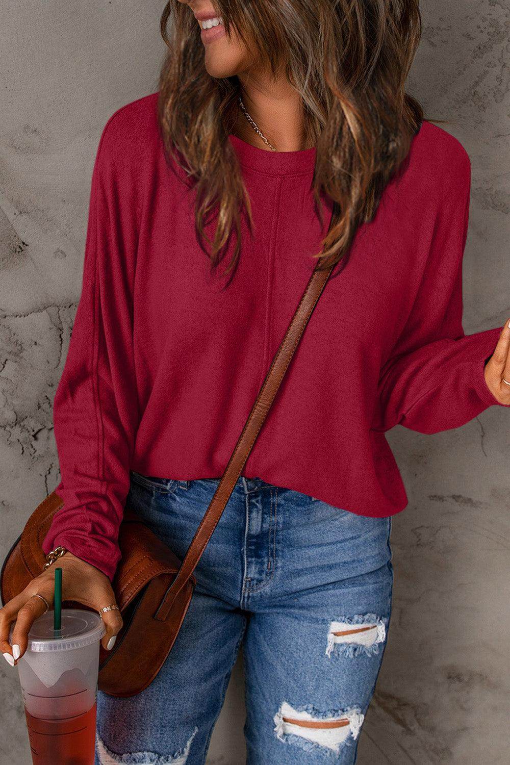 Double Take Full Size Round Neck Long Sleeve T-Shirt for Women - Selvanelle