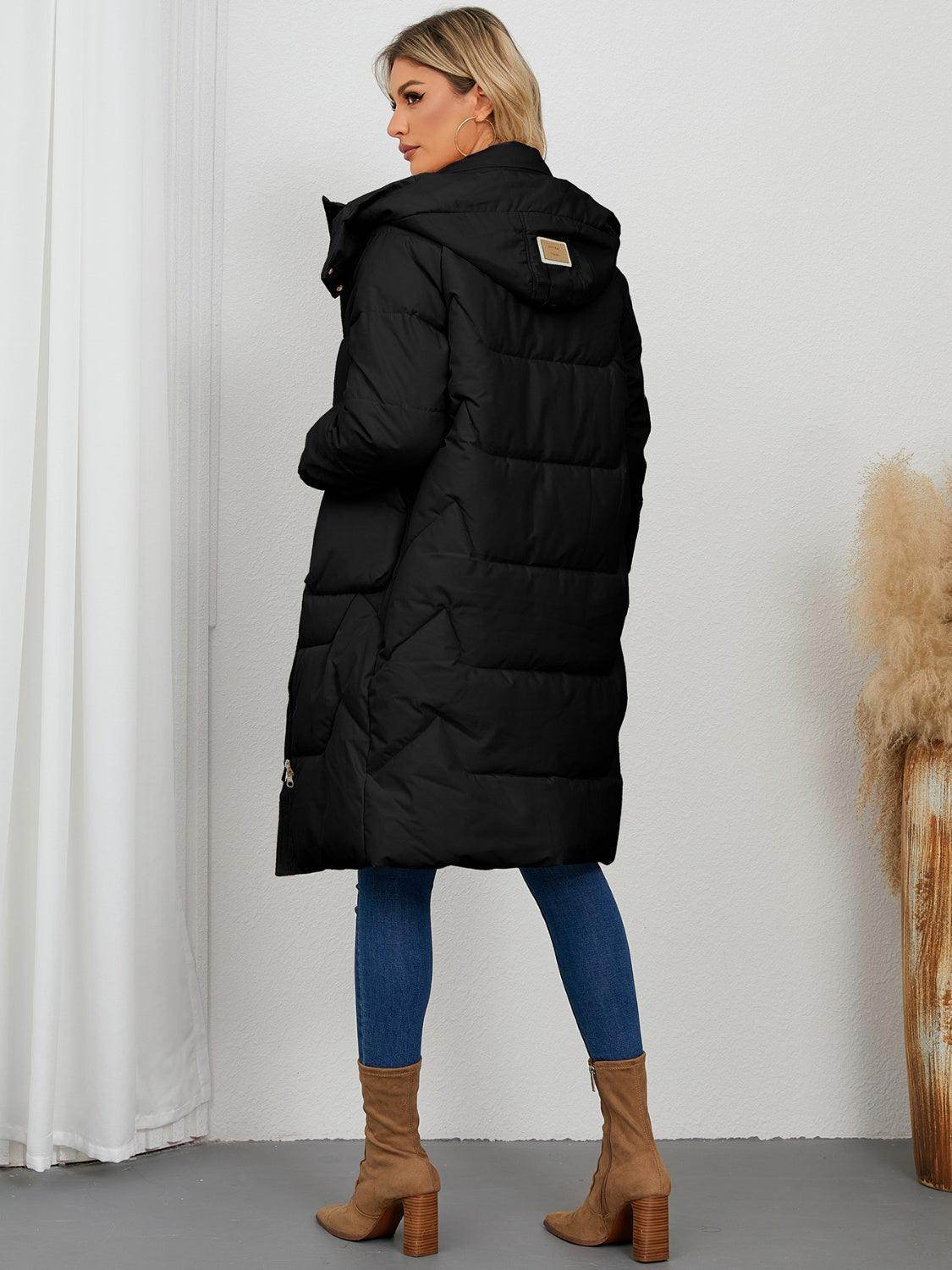 Long Sleeve Longline Hooded Winter Coat for Women - Selvanelle