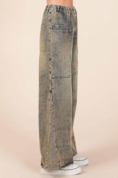 Mittoshop Washed Wide Leg Jeans with Pockets for Women - Selvanelle