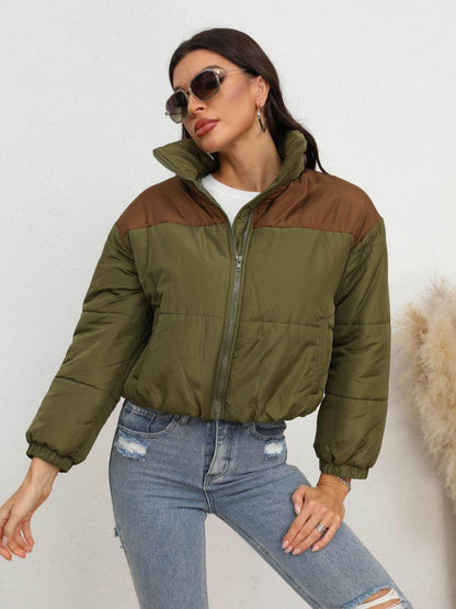 Two-Tone Zip-Up Puffer Jacket for Women Stylish Outerwear - Selvanelle