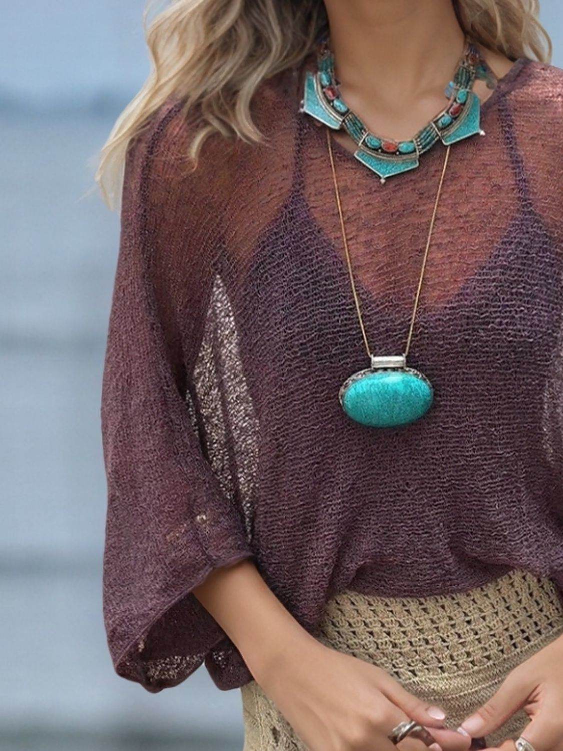 Round Neck Long Sleeve Cover-Up - Selvanelle