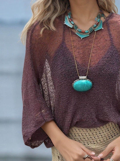 Round Neck Long Sleeve Cover-Up - Selvanelle