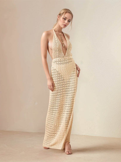 Hollow Out Halter Neck Cover-Up Dress - Selvanelle
