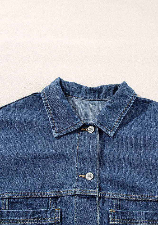 Stylish Pocketed Button Up Denim Jacket for Women - Selvanelle