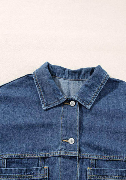 Stylish Pocketed Button Up Denim Jacket for Women - Selvanelle