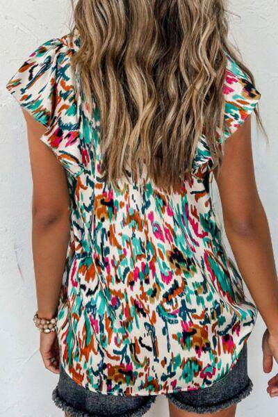 Abstract Print Ruffle Sleeve Blouse for Women Fashion - Selvanelle