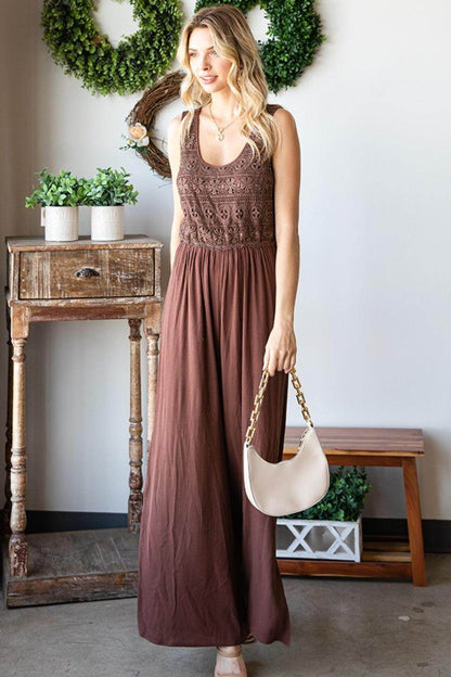 First Love Tie Back Sleeveless Slit Wide Leg Jumpsuit for Women - Selvanelle