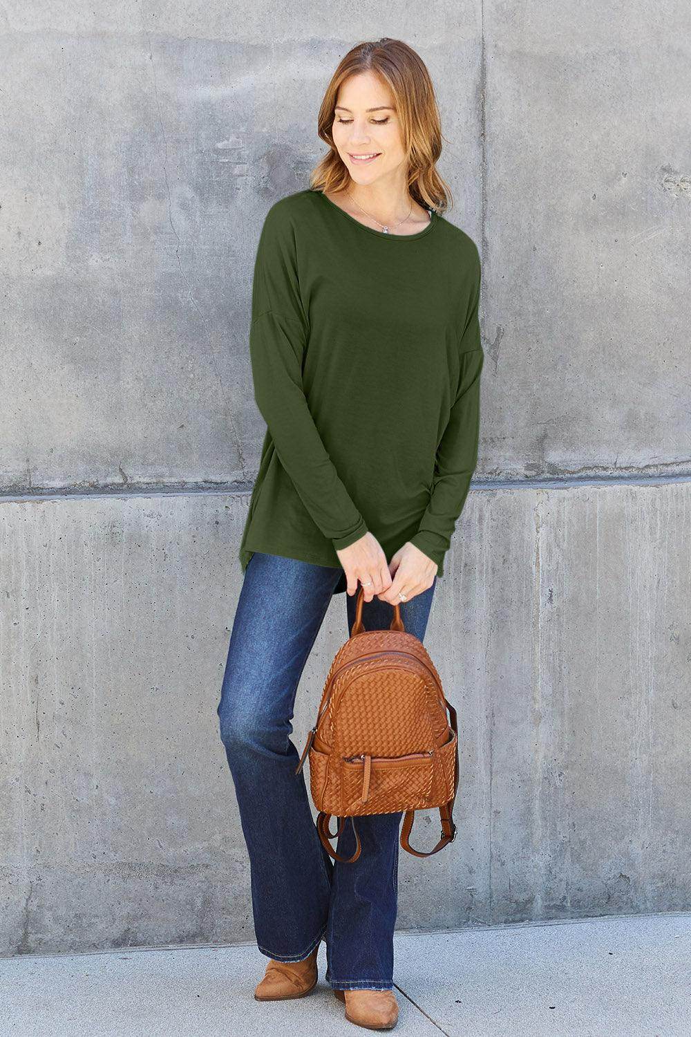 Basic Bae Full Size Round Neck Dropped Shoulder T-Shirt - Selvanelle