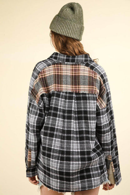Very J Contrast Plaid Raw Detail Shirt for Casual Style - Selvanelle