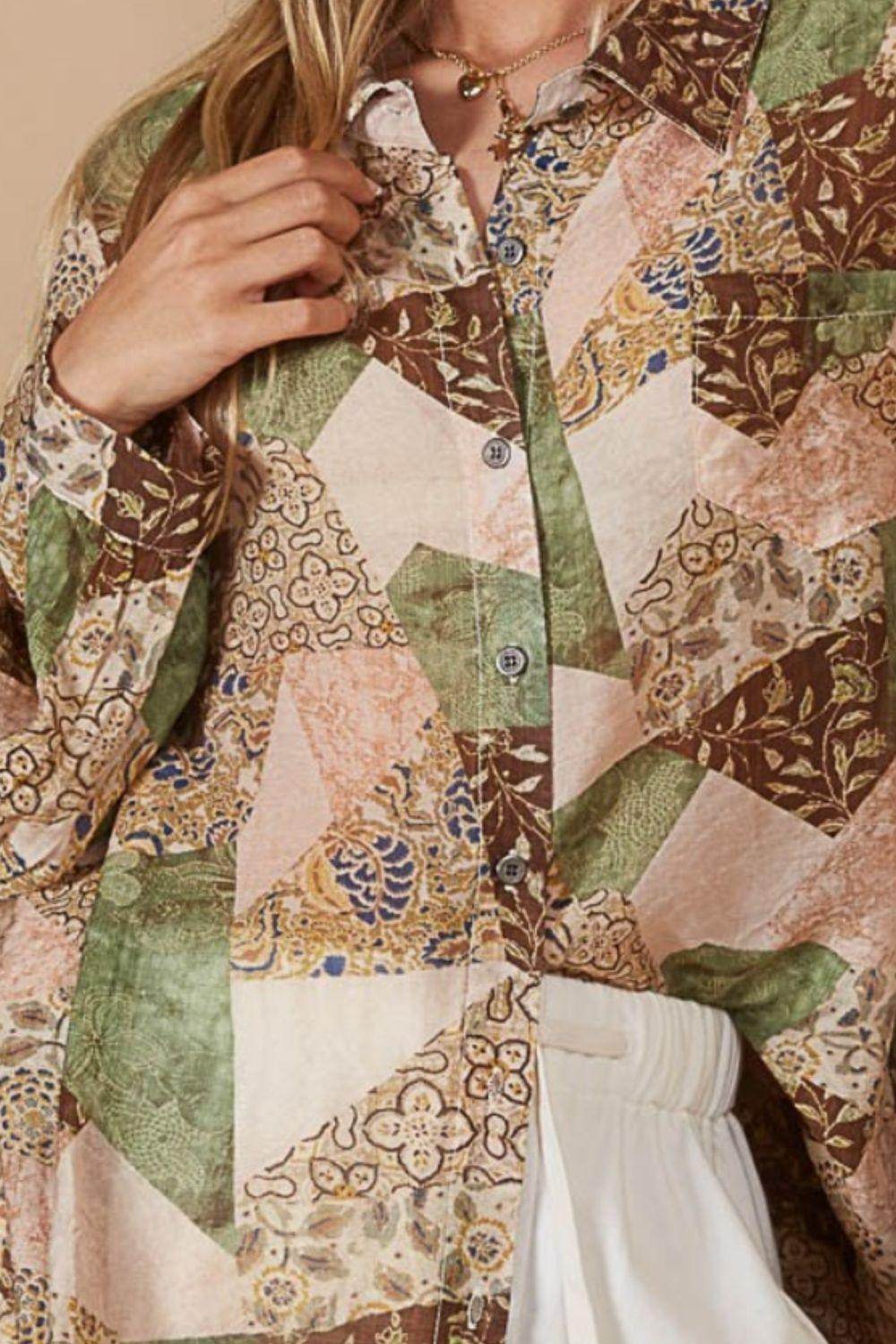 POL Button-Down Long Sleeve Printed Shirt for Stylish Wear - Selvanelle