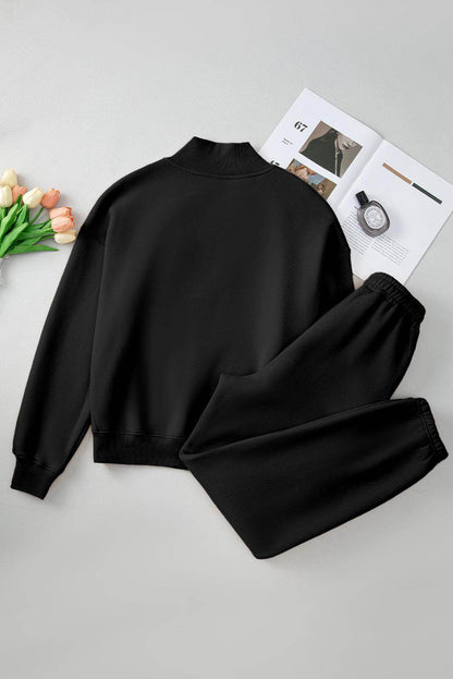 Quarter Zip Long Sleeve Top and Pants Set for Women - Selvanelle