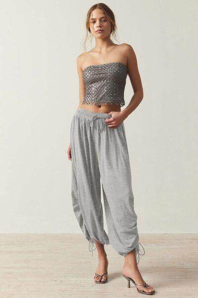 Drawstring Ruched Pants for Women in Sheer Opaque Style - Selvanelle