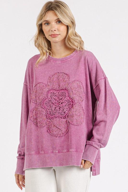 Mittoshop Flower Patch Side Slit Mineral Wash Sweatshirt