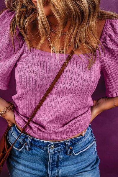 Textured Square Neck Half Sleeve Top for Women Stylish - Selvanelle