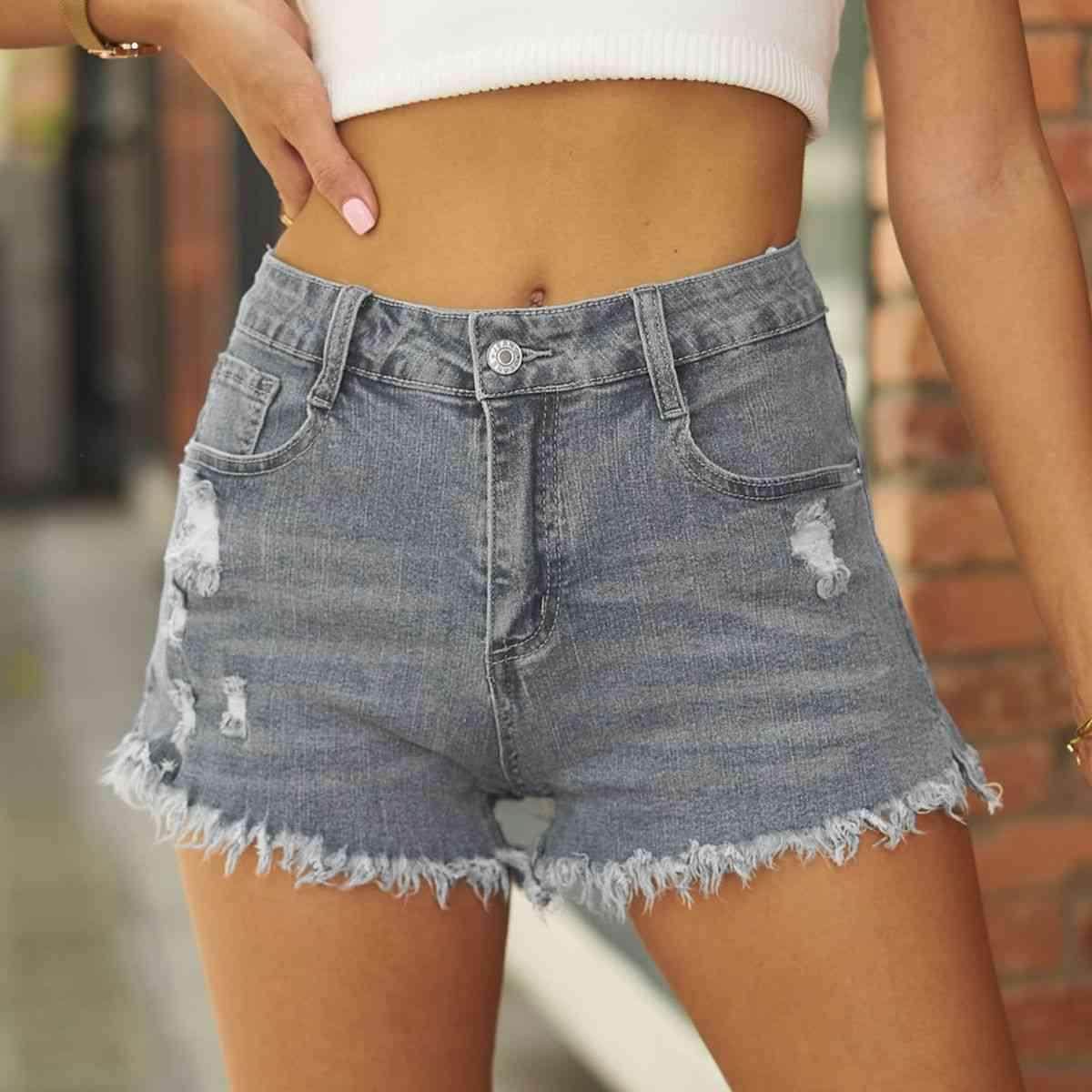 Raw Hem Distressed Denim Shorts for Casual Summer Style - Selvanelle
