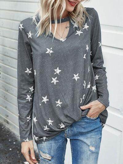 Cutout Round Neck Long Sleeve T-Shirt for Women Casual Wear - Selvanelle