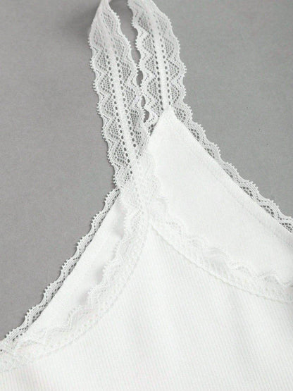 Lace Detail V-Neck Wide Strap Tank for Stylish Comfort - Selvanelle