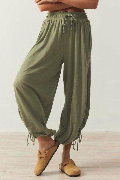Drawstring Ruched Pants for Women in Sheer Opaque Style - Selvanelle