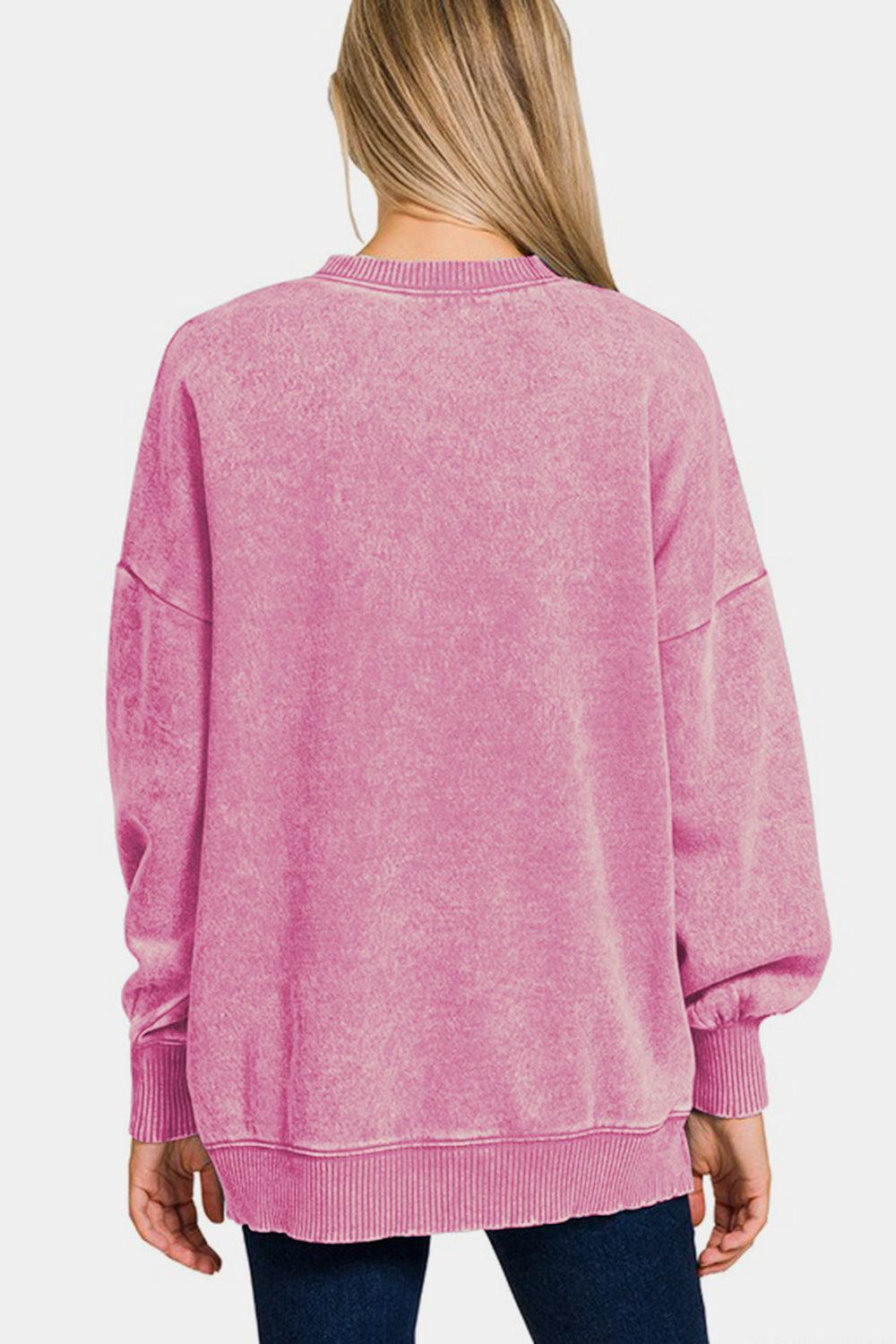 Zenana High-Low Acid Wash Fleece Sweatshirt for Women