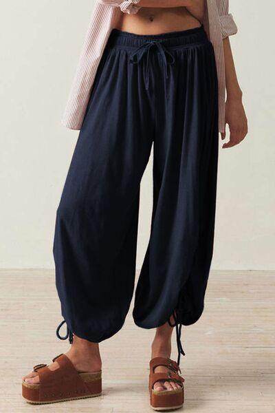 Drawstring Ruched Pants for Women in Sheer Opaque Style - Selvanelle
