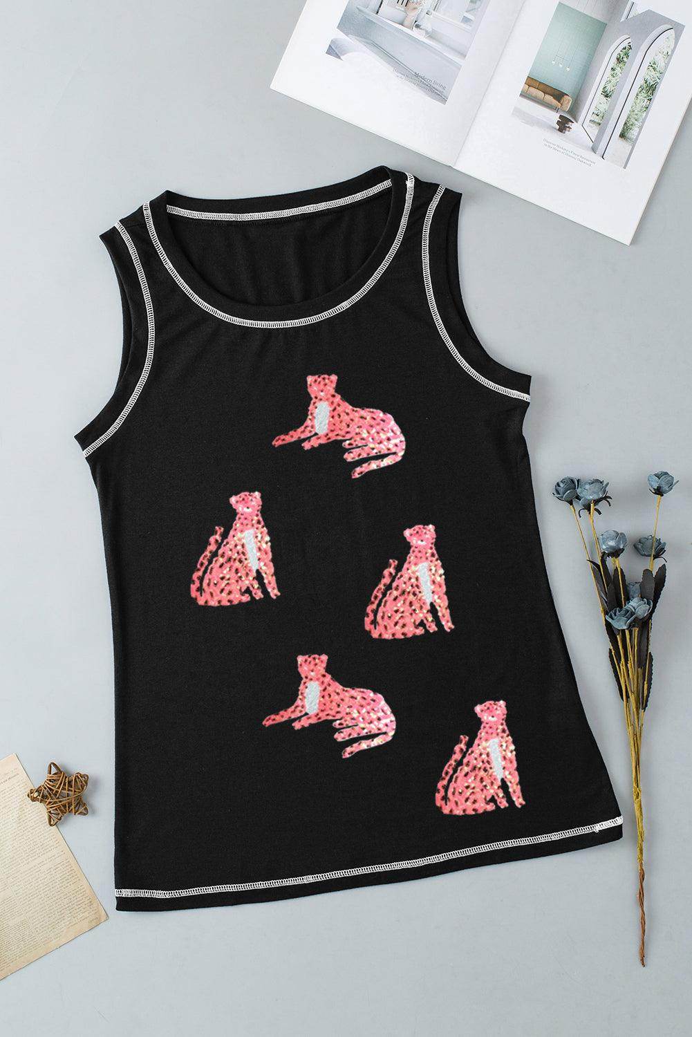 Leopard Round Neck Tank Top for Women with Stretch Fit - Selvanelle