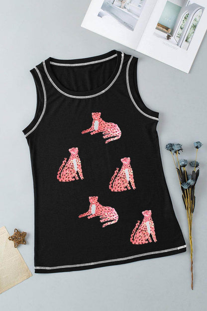 Leopard Round Neck Tank Top for Women with Stretch Fit - Selvanelle