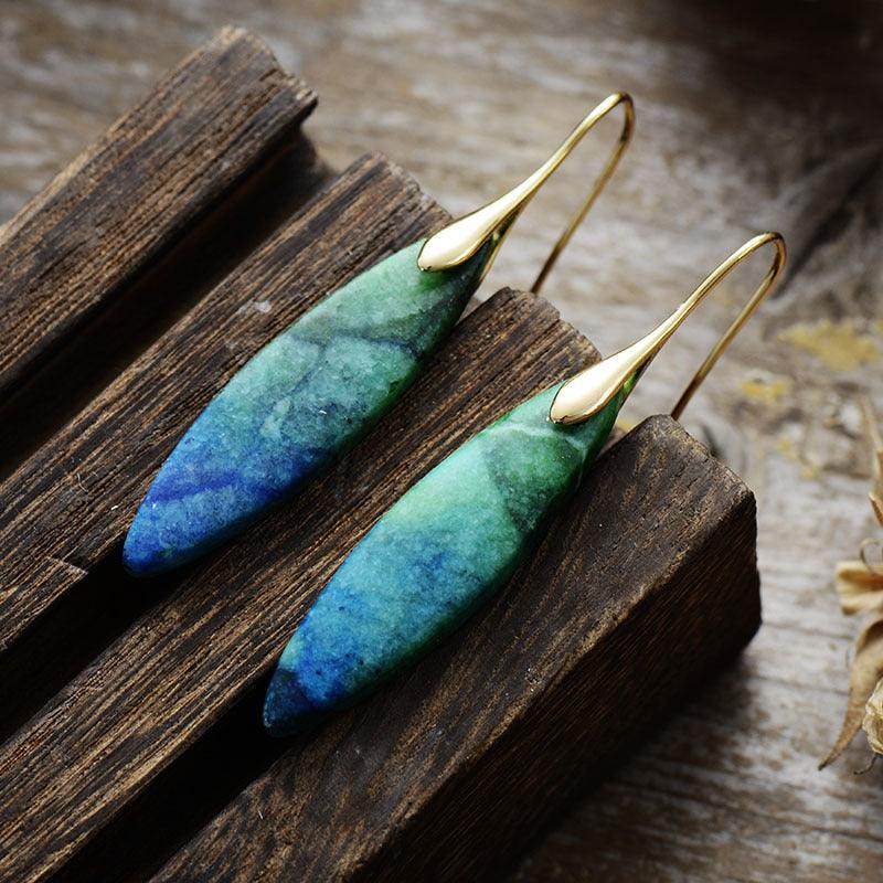 Copper Natural Stone Geometric Shape Earrings for Women - Selvanelle