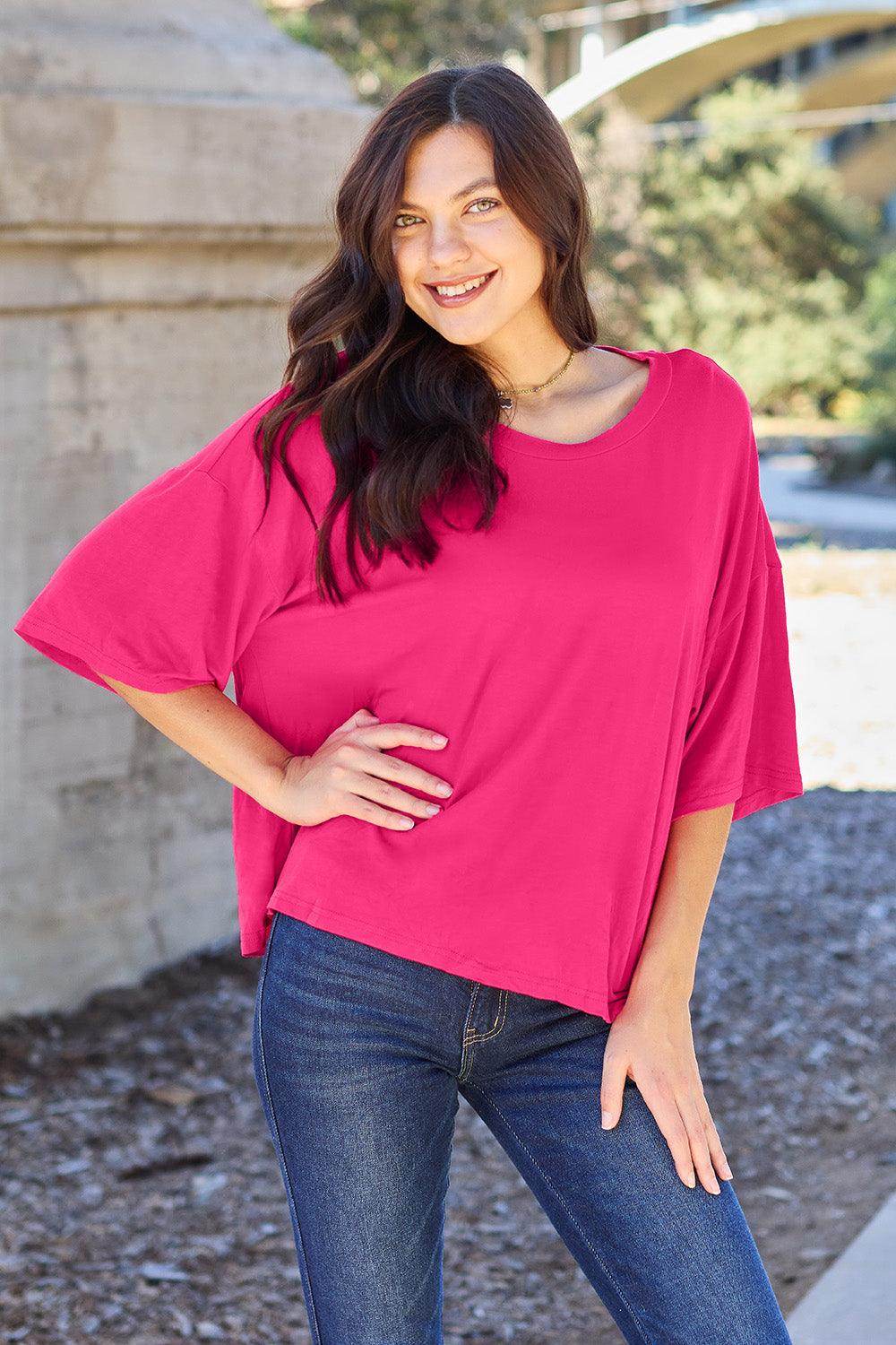 Basic Bae Full Size Round Neck Drop Shoulder T-Shirt for All - Selvanelle
