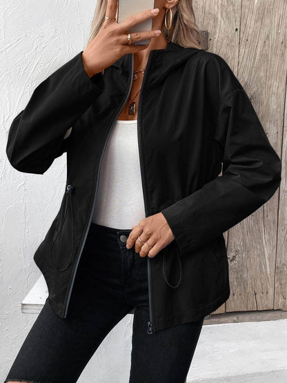 Ivy Lane Drawstring Zip Up Hooded Jacket for Women - Selvanelle
