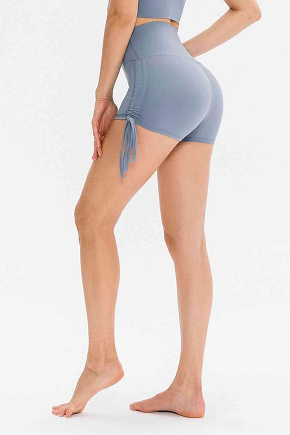 Drawstring Wide Waistband Side Tie Sports Shorts for Women - Selvanelle