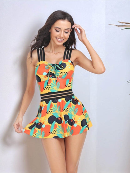 Ruched Printed Sweetheart Neck Two-Piece Swim Set - Selvanelle