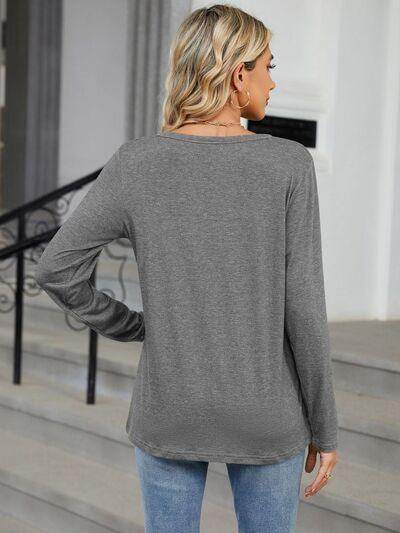Notched Long Sleeve T-Shirt for Women in Various Sizes - Selvanelle