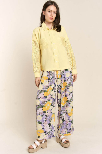 J.NNA Button Down Lace Long Sleeve Waffle Shirt for Women - Selvanelle