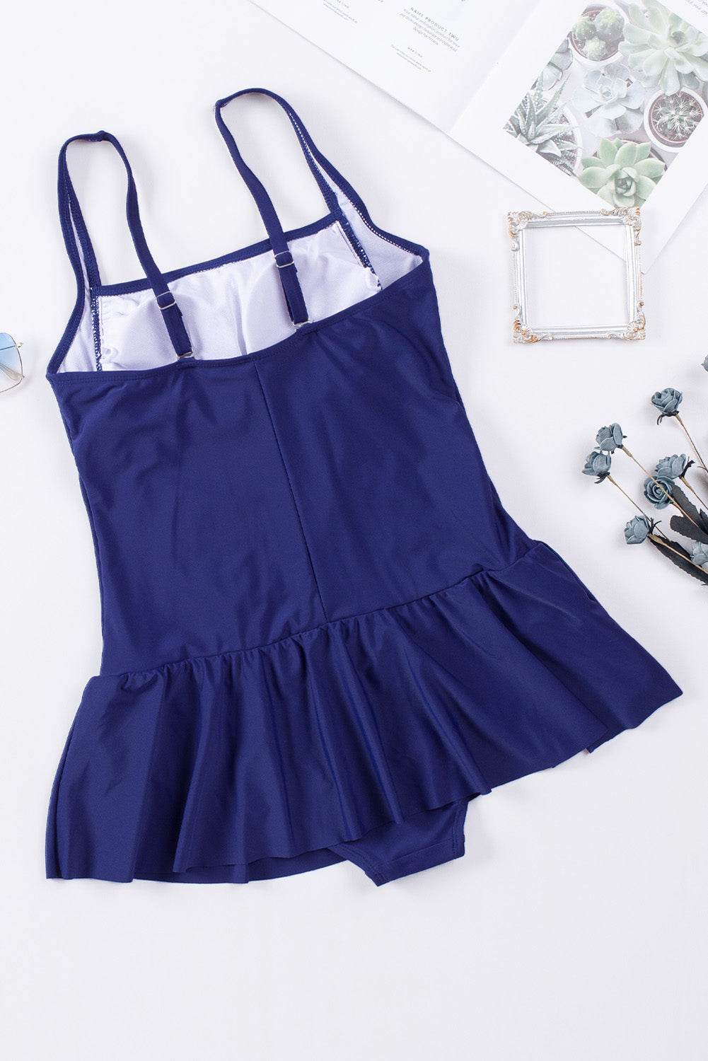 Ruched Square Neck Sleeveless One-Piece Swimwear - Selvanelle