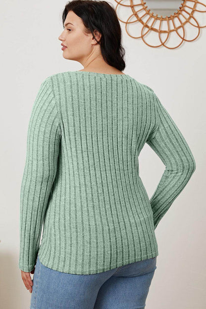 Basic Bae Full Size Ribbed V-Neck Long Sleeve T-Shirt - Selvanelle