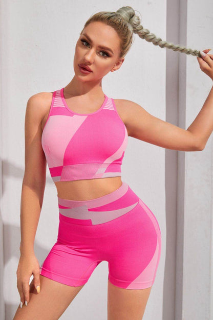 Color Block Sports Bra and Shorts Set - Selvanelle